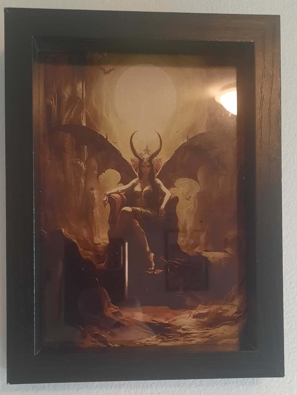 Dark Winged Queen Wall Art Print - Black Frame, Brown Tones